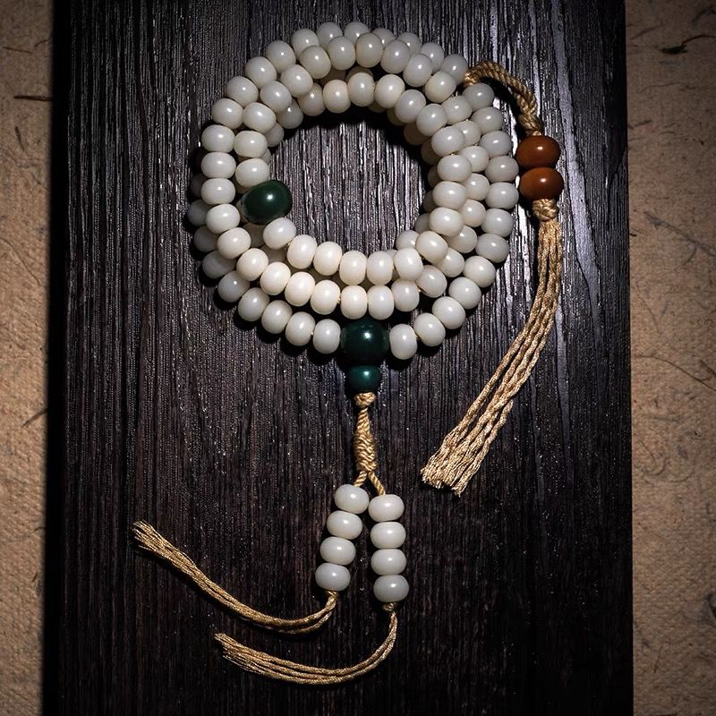 White Bodhi Seed 108 Mala Beads Vegan Buddha Bracelet / Necklace – MR.  LITTLE MONK